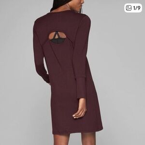 Athleta Comfy Cut Out Snuggly Warm Cutout Eggplant Purple Women's Dress size SM